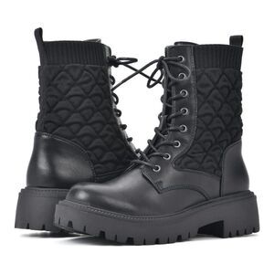 White Mountain Boots Shayne Black Quilted Lace Up Combat Booties size 9.5